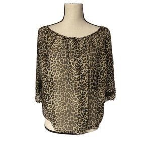 Morocco Women’s XL Leopard Print Blouse Top Semi Sheer Flowy Loose Fit NWT